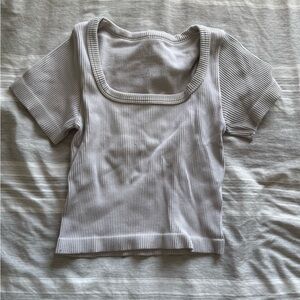 Ribbed Square Neck Short Sleeve Top - White